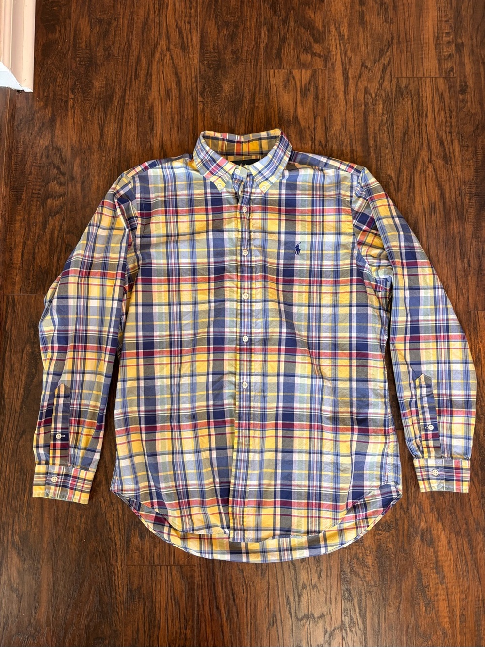 Ralph Lauren Yellow, Blue & Red Plaid Button-Down Shirt Large Multicolor